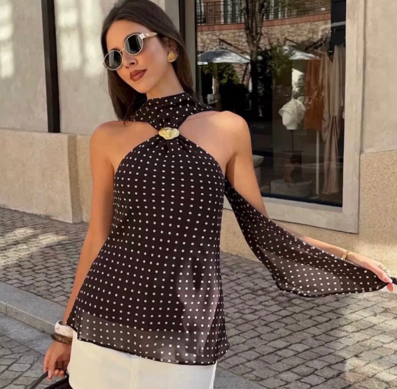 Polka Dot Top  With Golden Detailing FT714