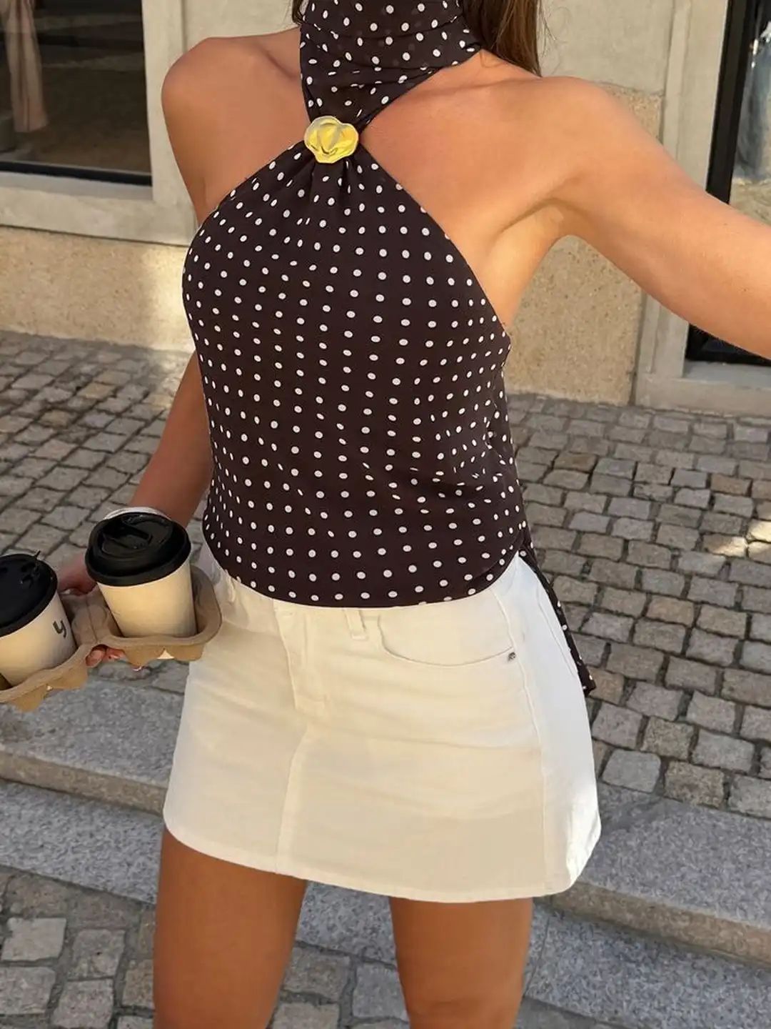 Polka Dot Top  With Golden Detailing FT714