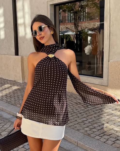 Polka Dot Top  With Golden Detailing FT714