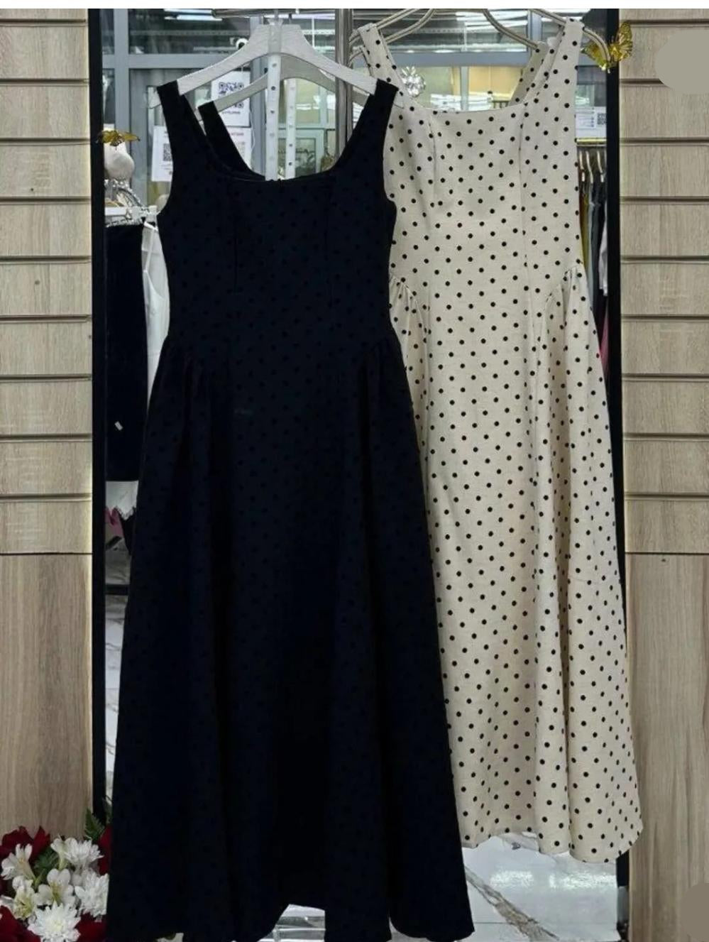 Beautiful Polka Dots Dress With Cotton Linen FT722