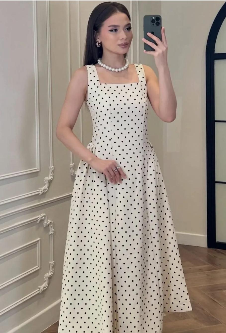 Beautiful Polka Dots Dress With Cotton Linen FT722