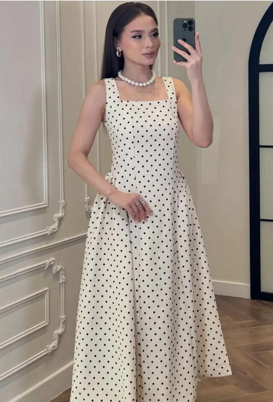 Beautiful Polka Dots Dress With Cotton Linen FT722