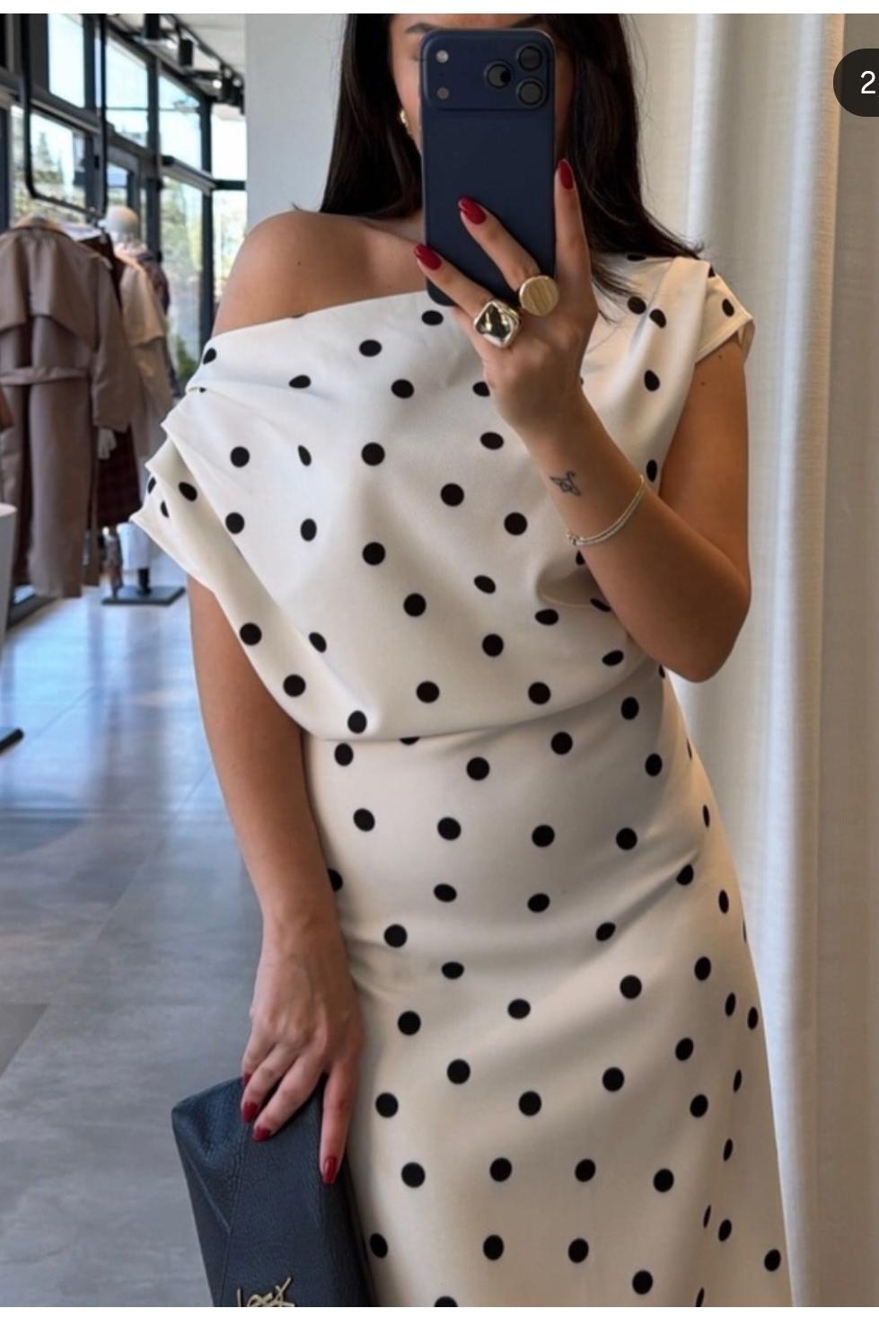 Asymmetric Polka Dot Dress FT715
