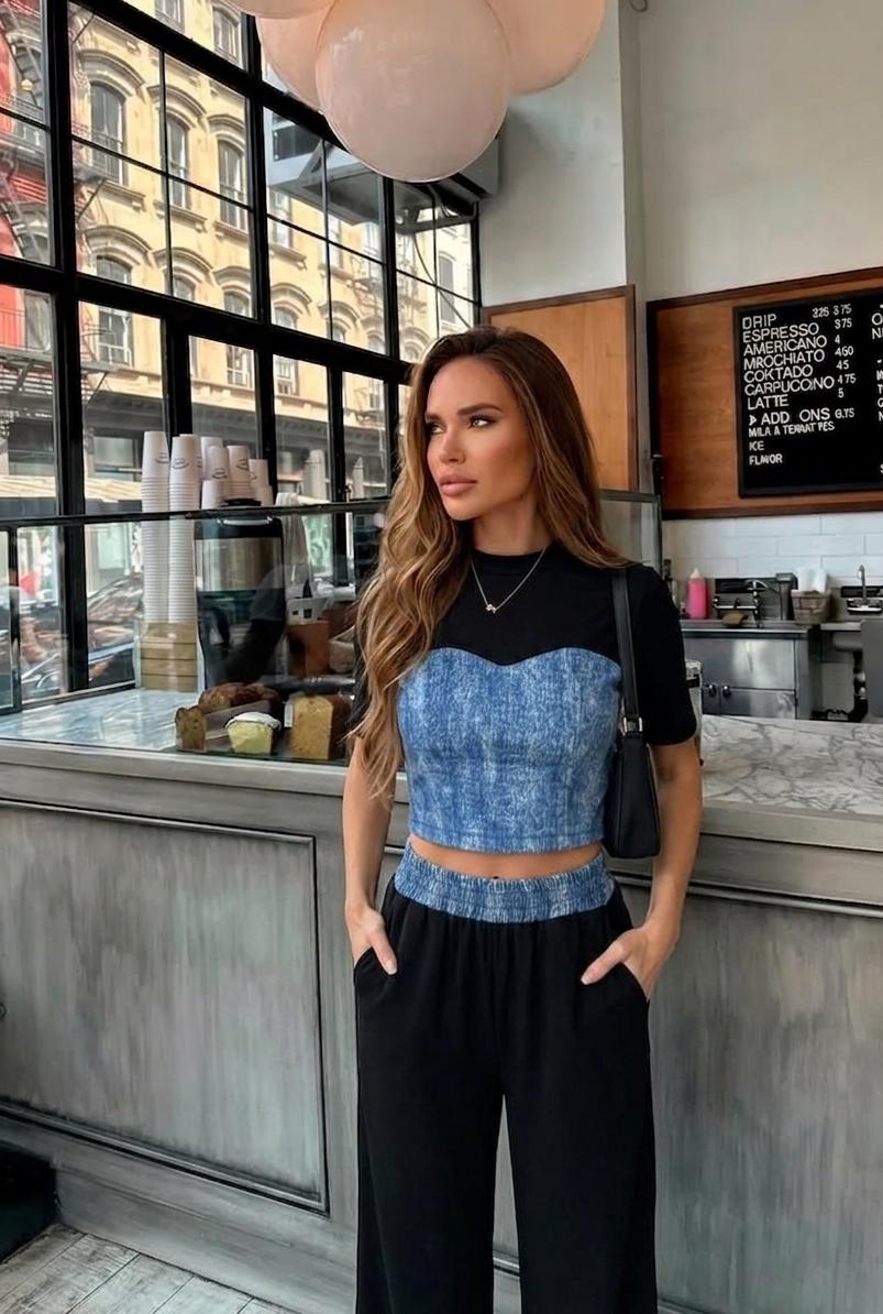Denim Contrast Co-Ord Set FT721