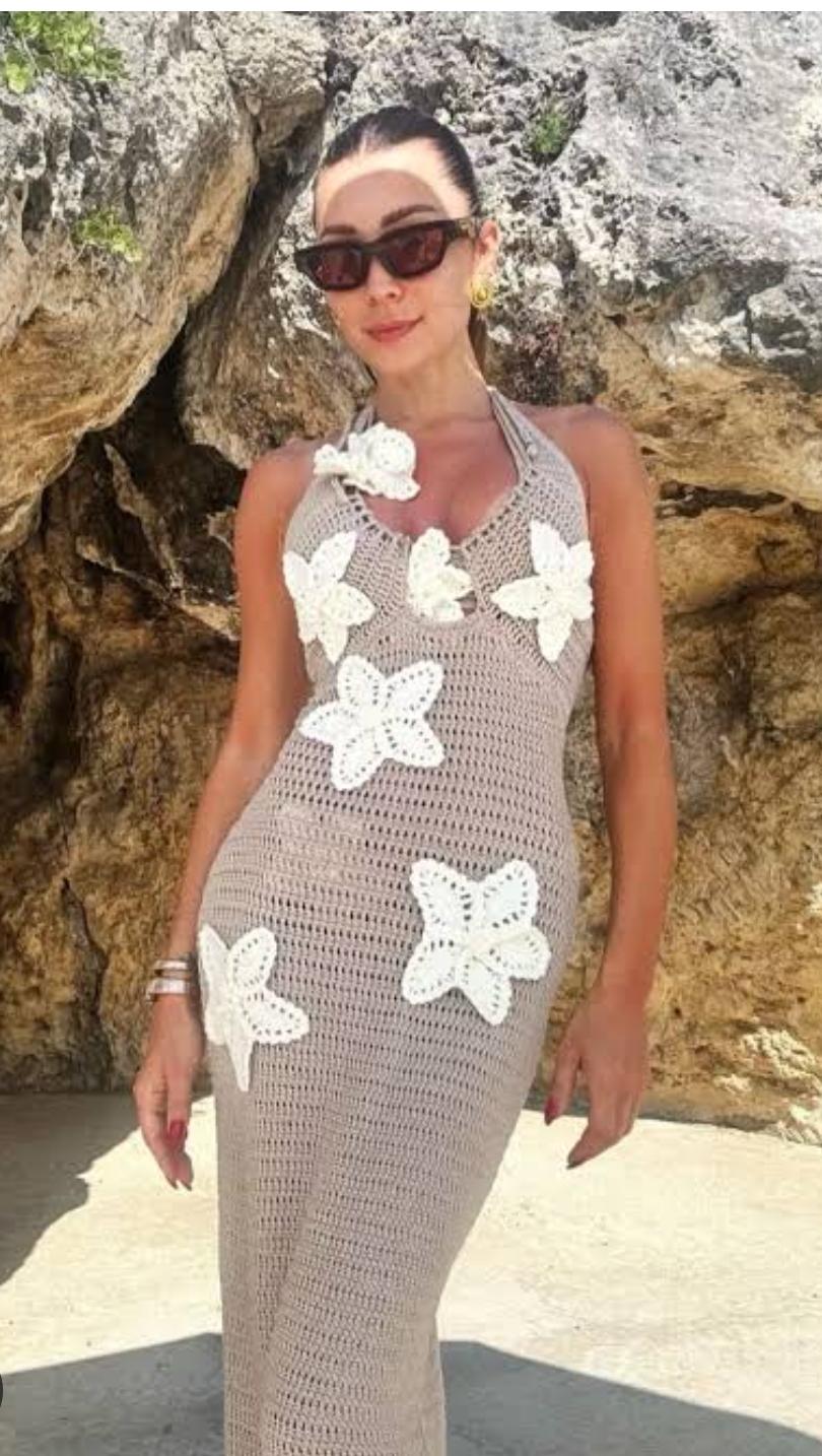 Stunning Crochet Flower Dress FT723