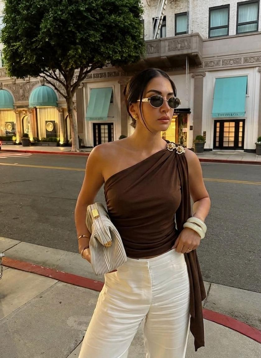 Stunning One Off Shoulder Draped Top FT725