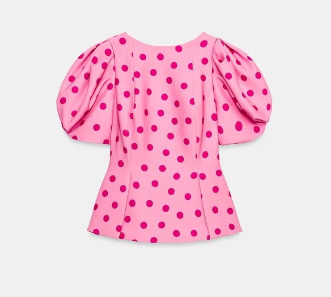 Polka Dot Puff Sleeves Top FT811