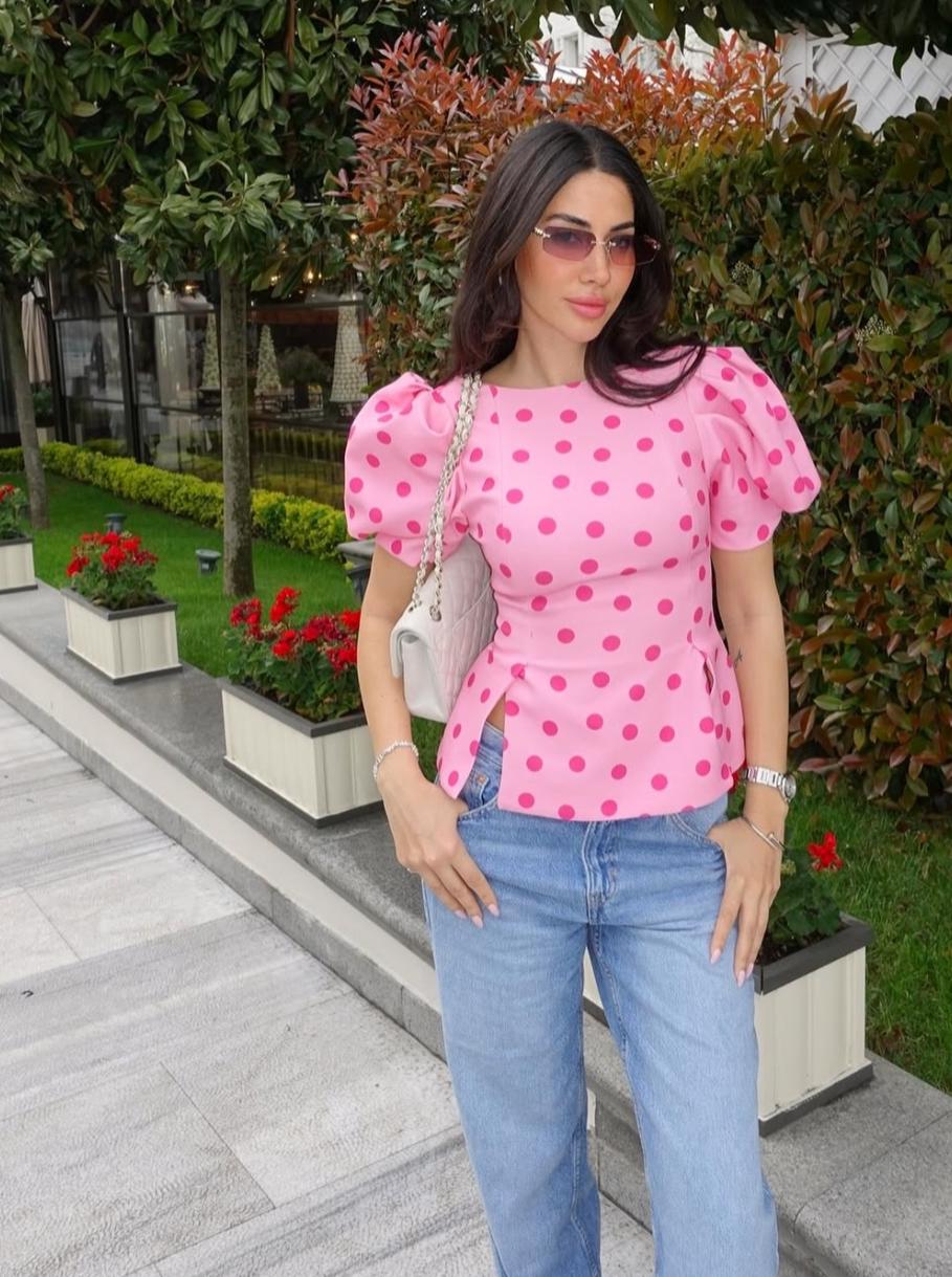 Polka Dot Puff Sleeves Top FT811