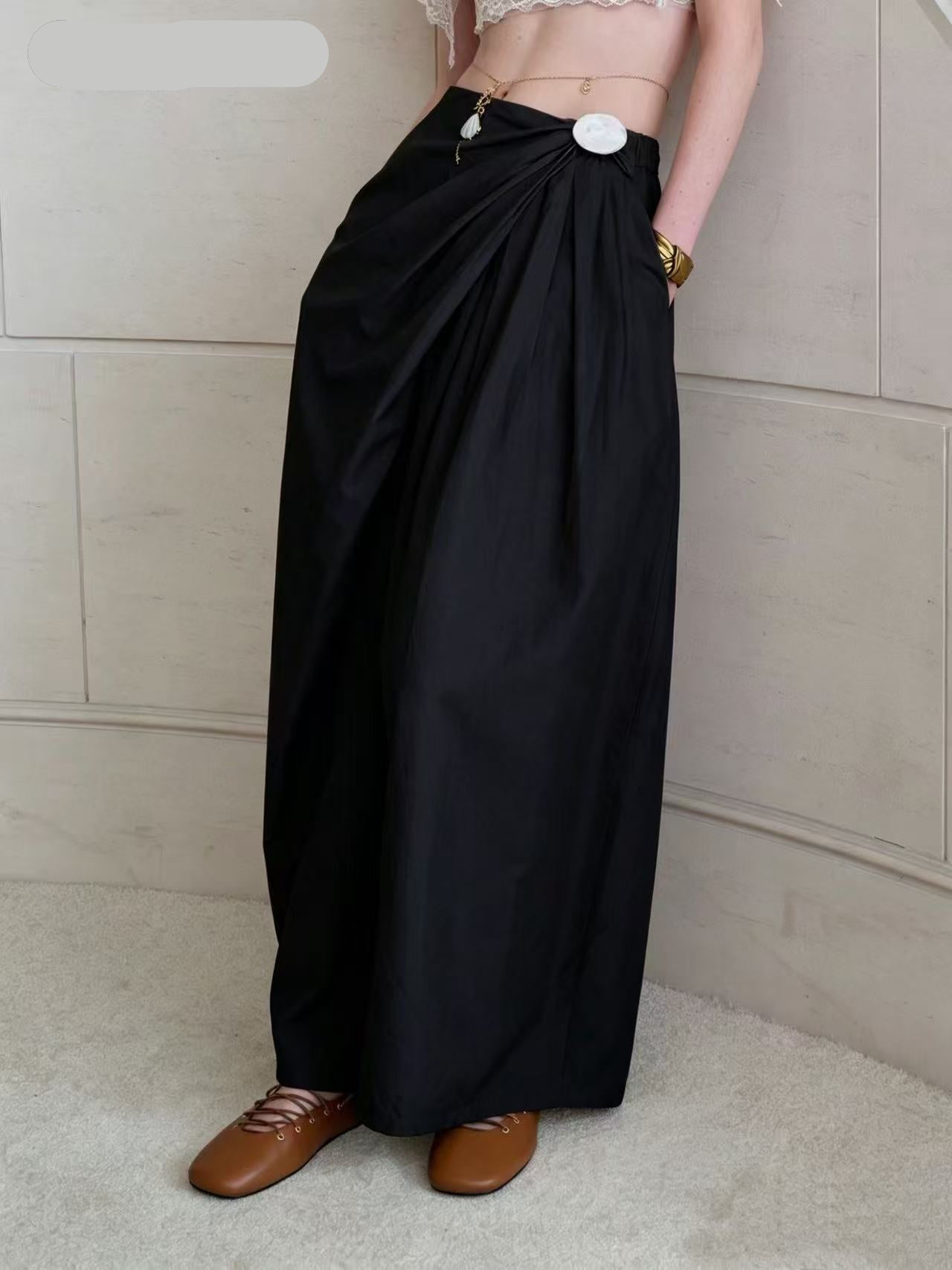 High-Waist Loose Pant With Wrap Design And Metal Button Detail FT820