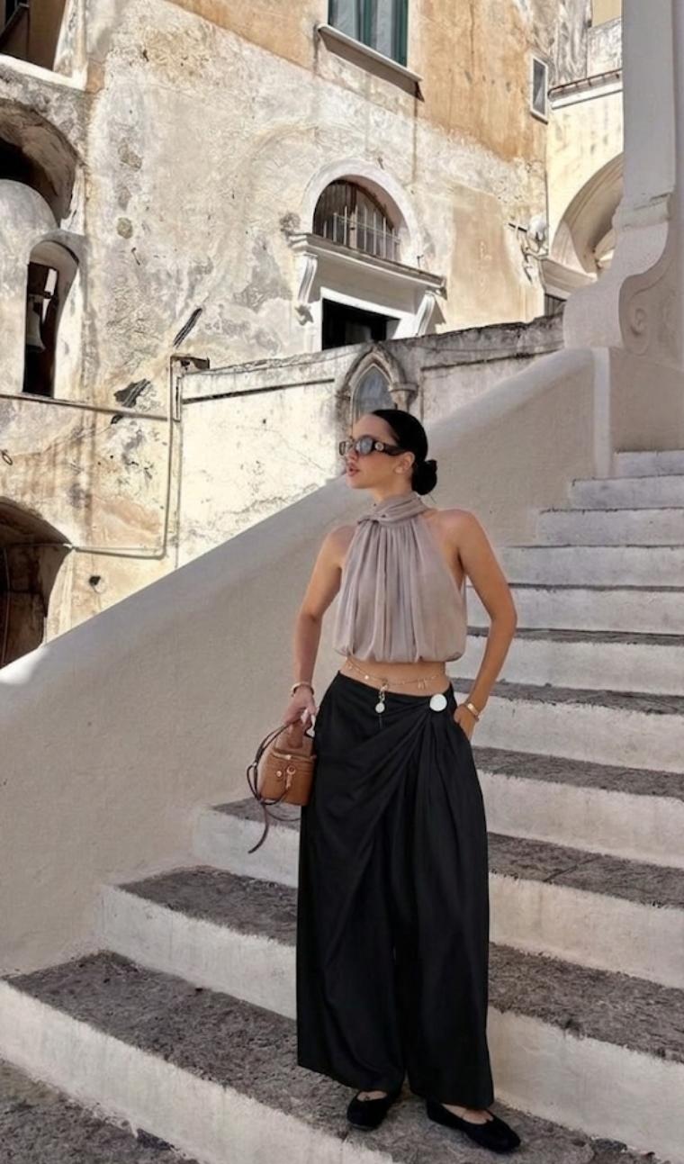High-Waist Loose Pant With Wrap Design And Metal Button Detail FT820