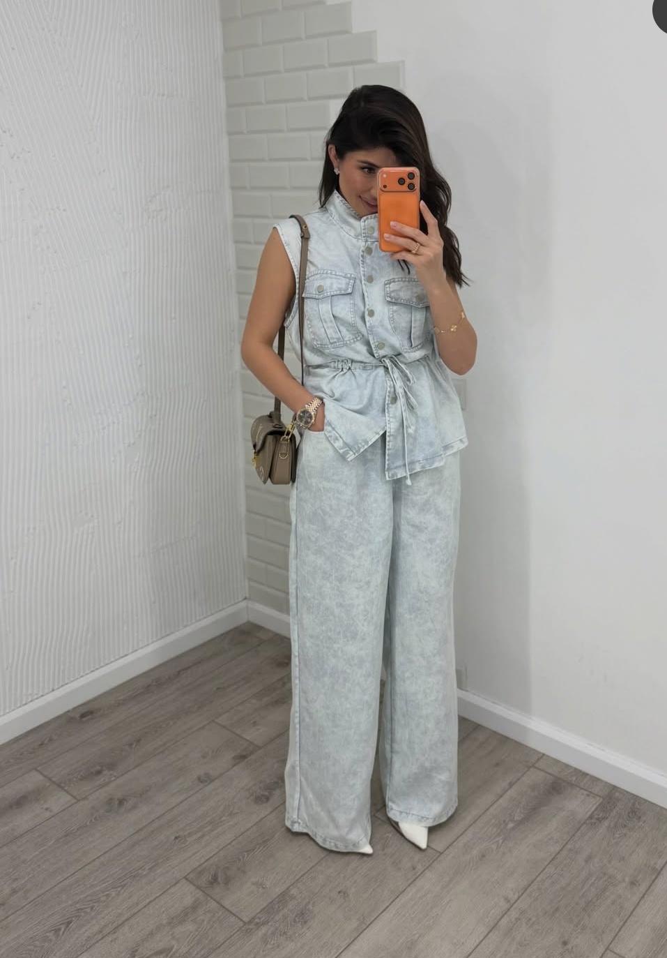Denim Sleeveless Vest And Trouser FT835