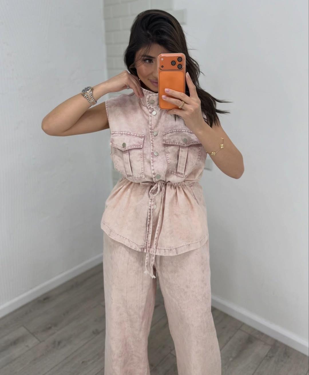 Denim Sleeveless Vest And Trouser FT835