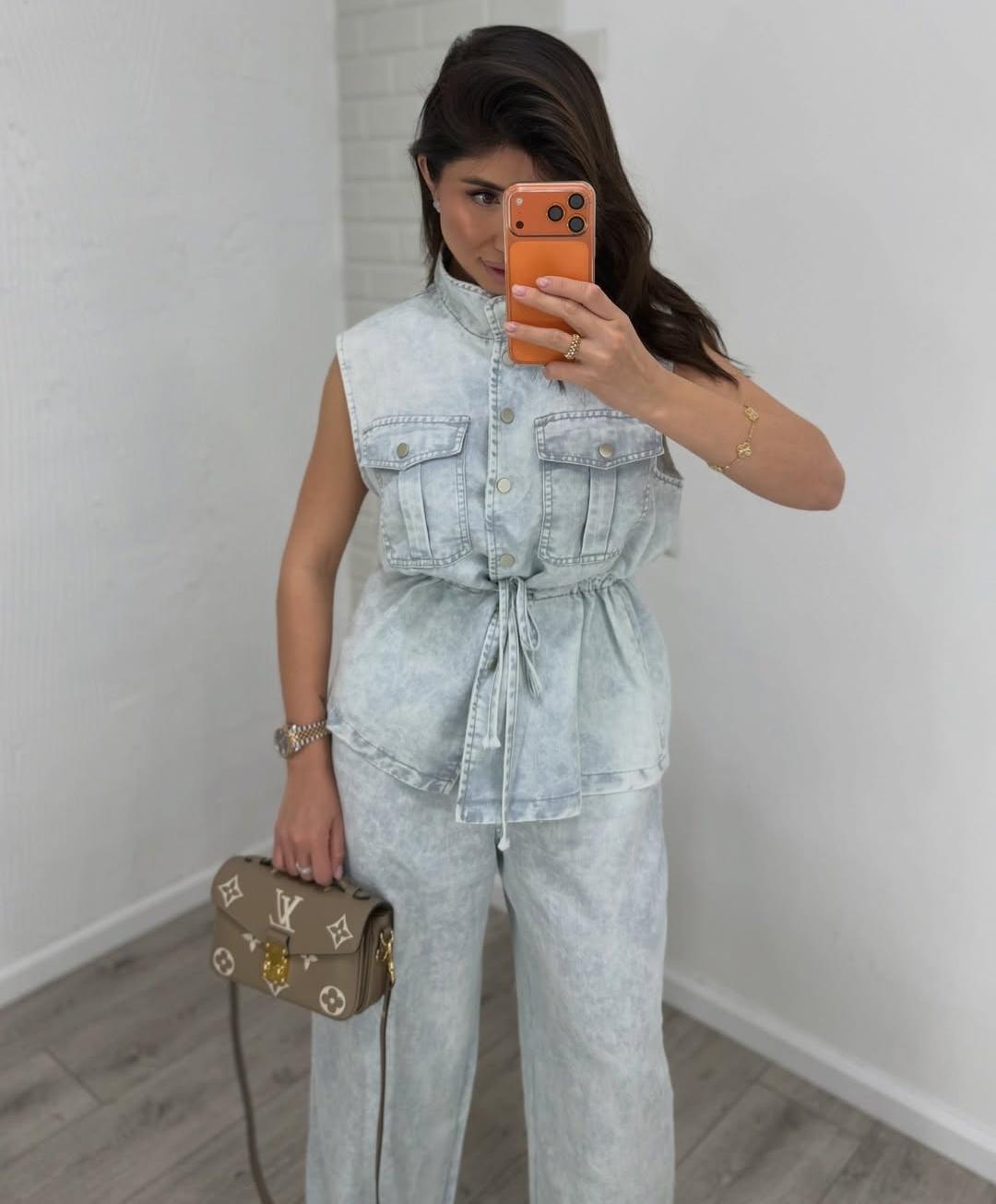Denim Sleeveless Vest And Trouser FT835