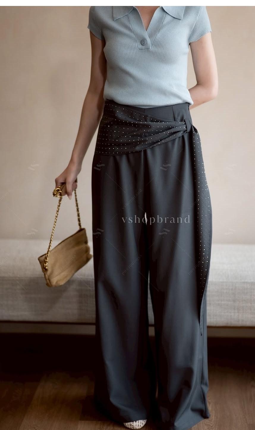 Embellished High-Waisted Wide-Leg Pant FT837