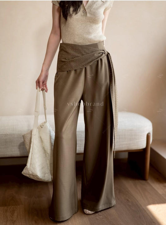 Embellished High-Waisted Wide-Leg Pant FT837