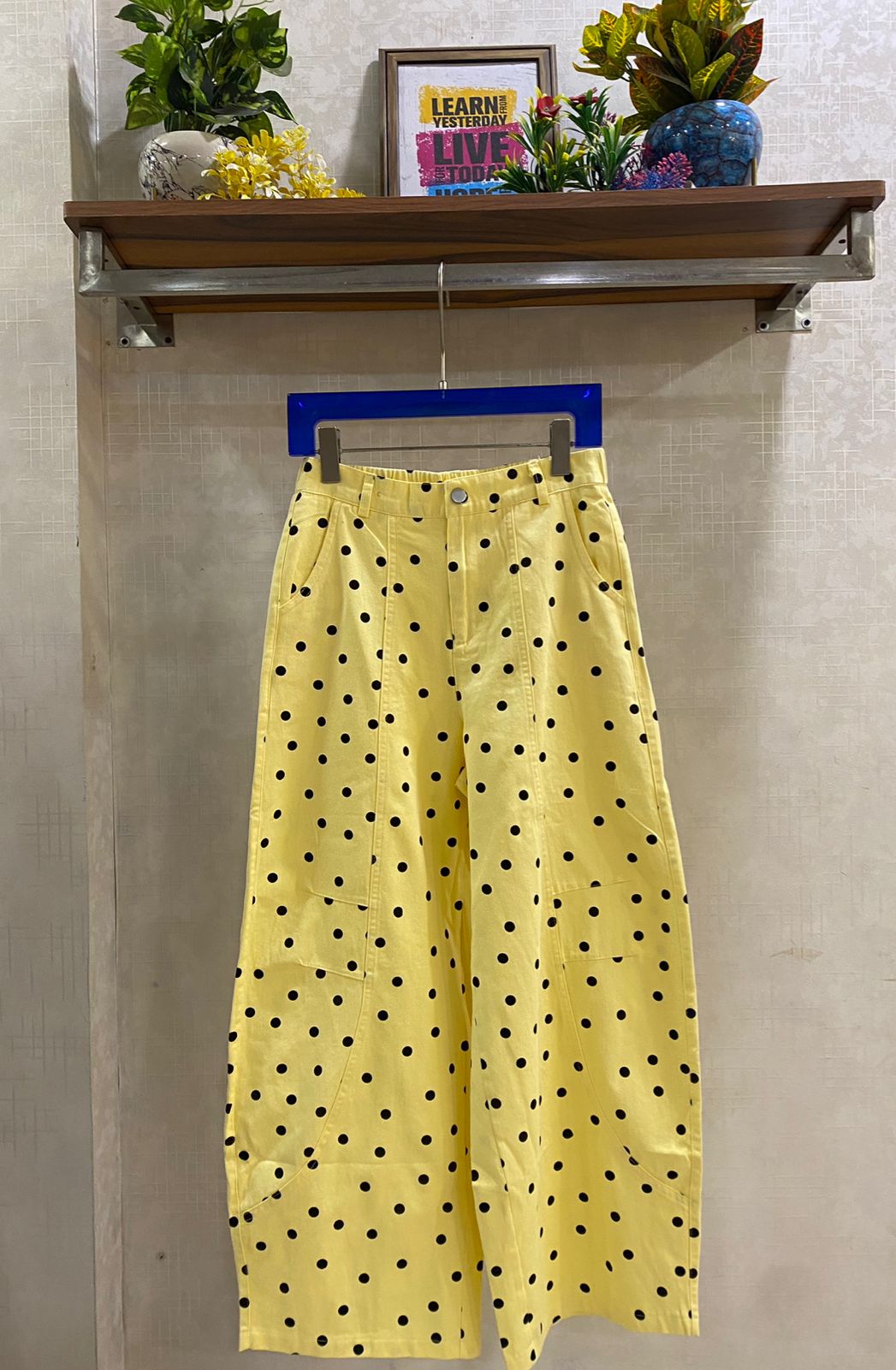 High Waist Barrel Polka Dot Denim Pant FT838