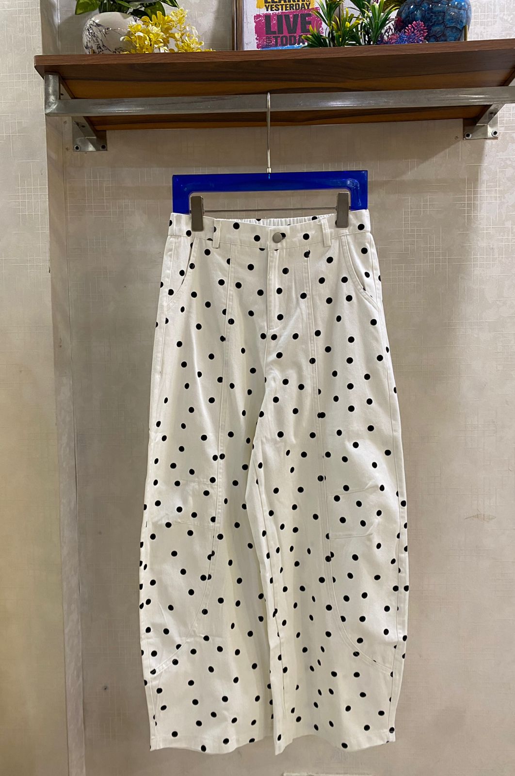 High Waist Barrel Polka Dot Denim Pant FT838
