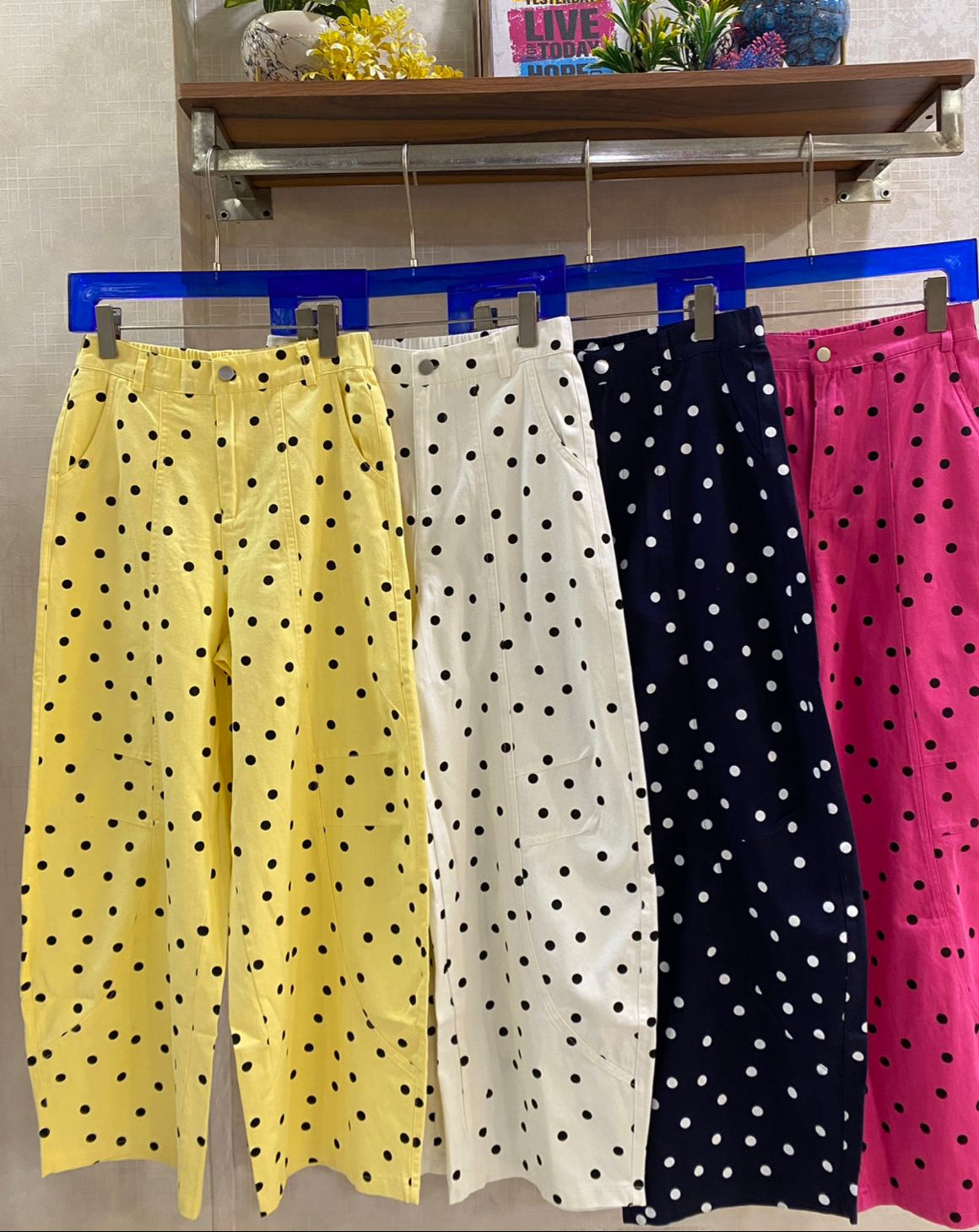 High Waist Barrel Polka Dot Denim Pant FT838