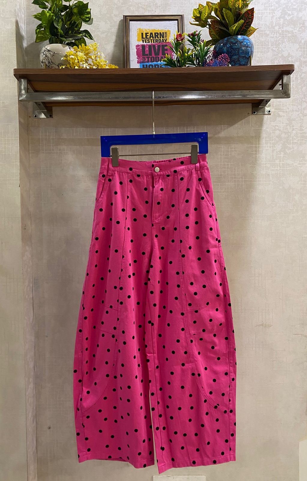 High Waist Barrel Polka Dot Denim Pant FT838