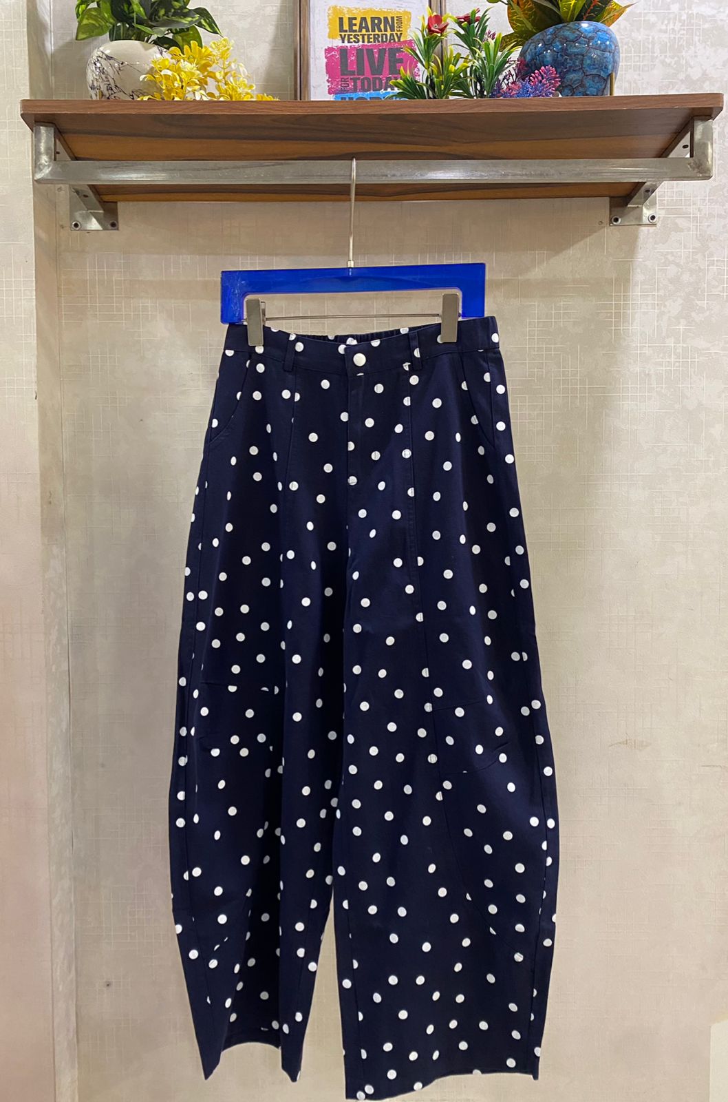 High Waist Barrel Polka Dot Denim Pant FT838