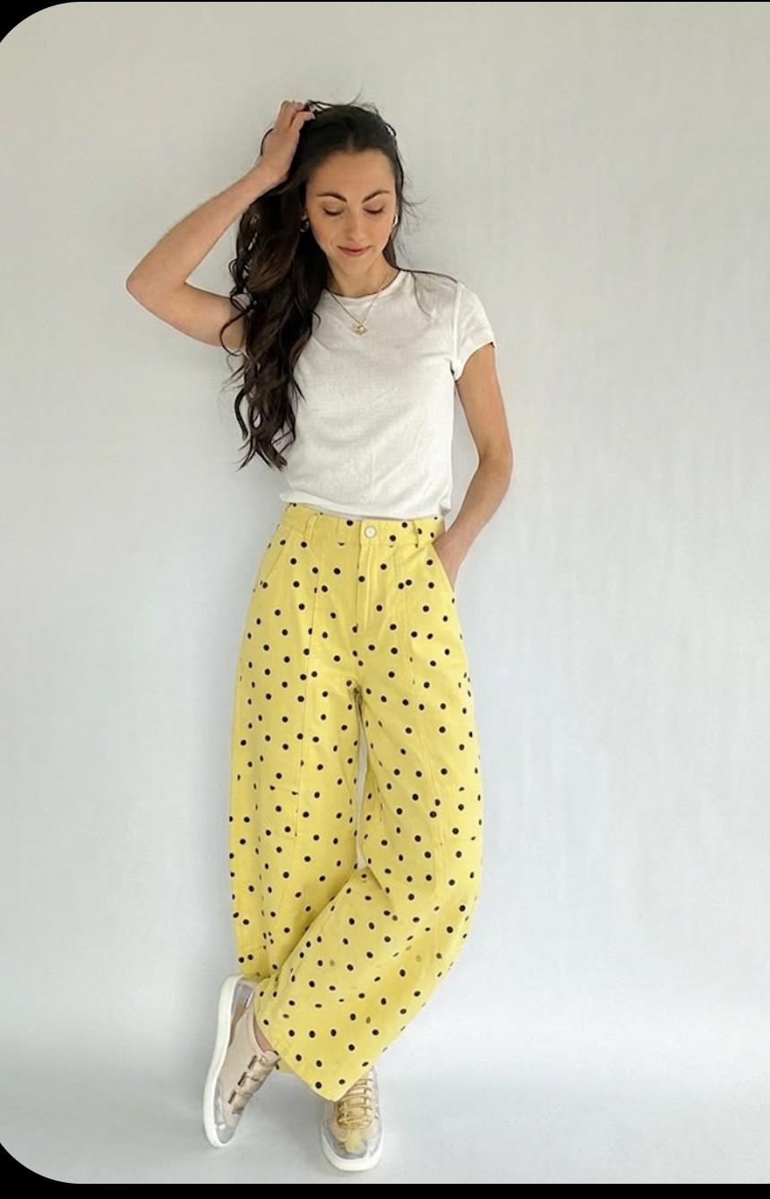 High Waist Barrel Polka Dot Denim Pant FT838