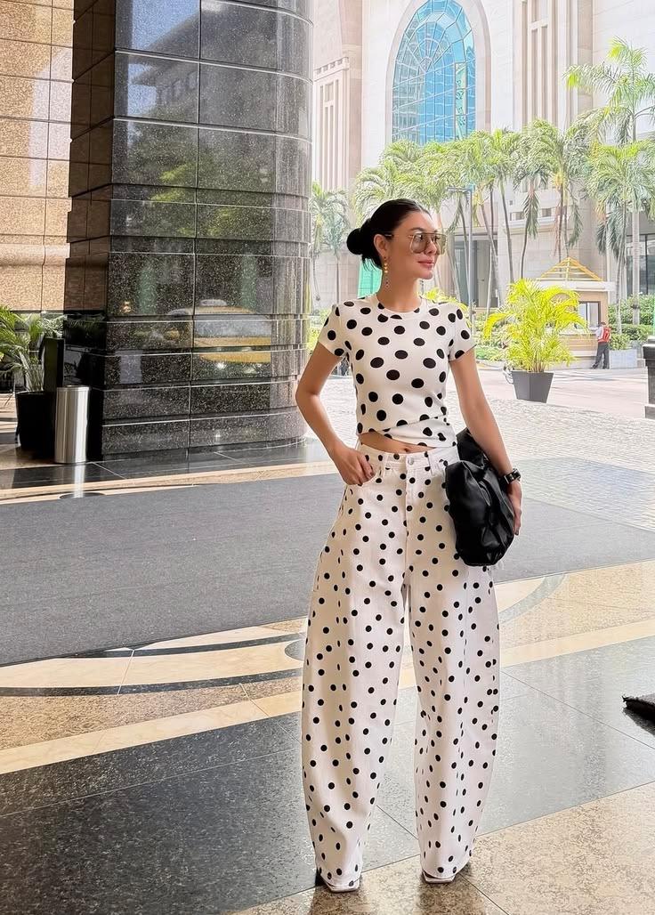High Waist Barrel Polka Dot Denim Pant FT838