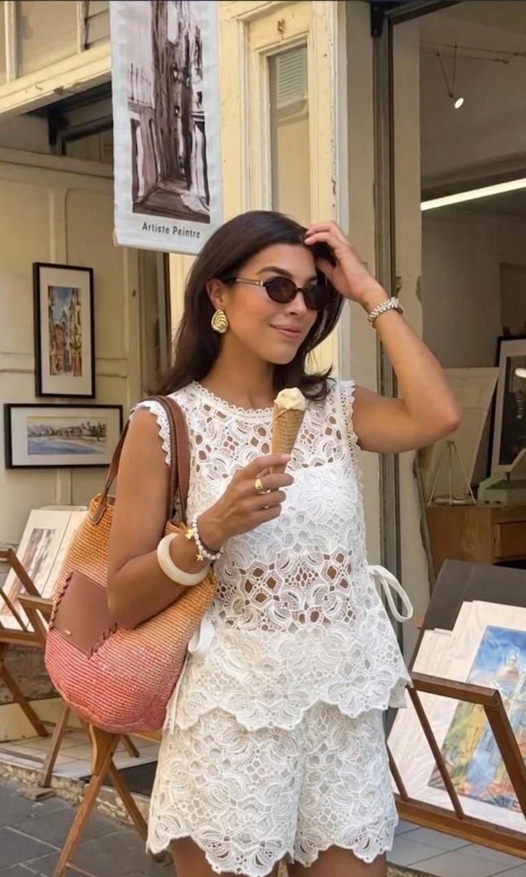 Crochet Tie Up Top With Short FT836