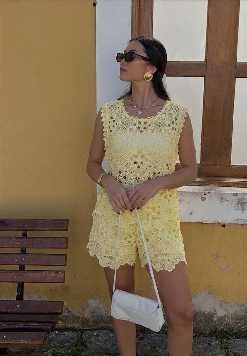 Crochet Tie Up Top With Short FT836