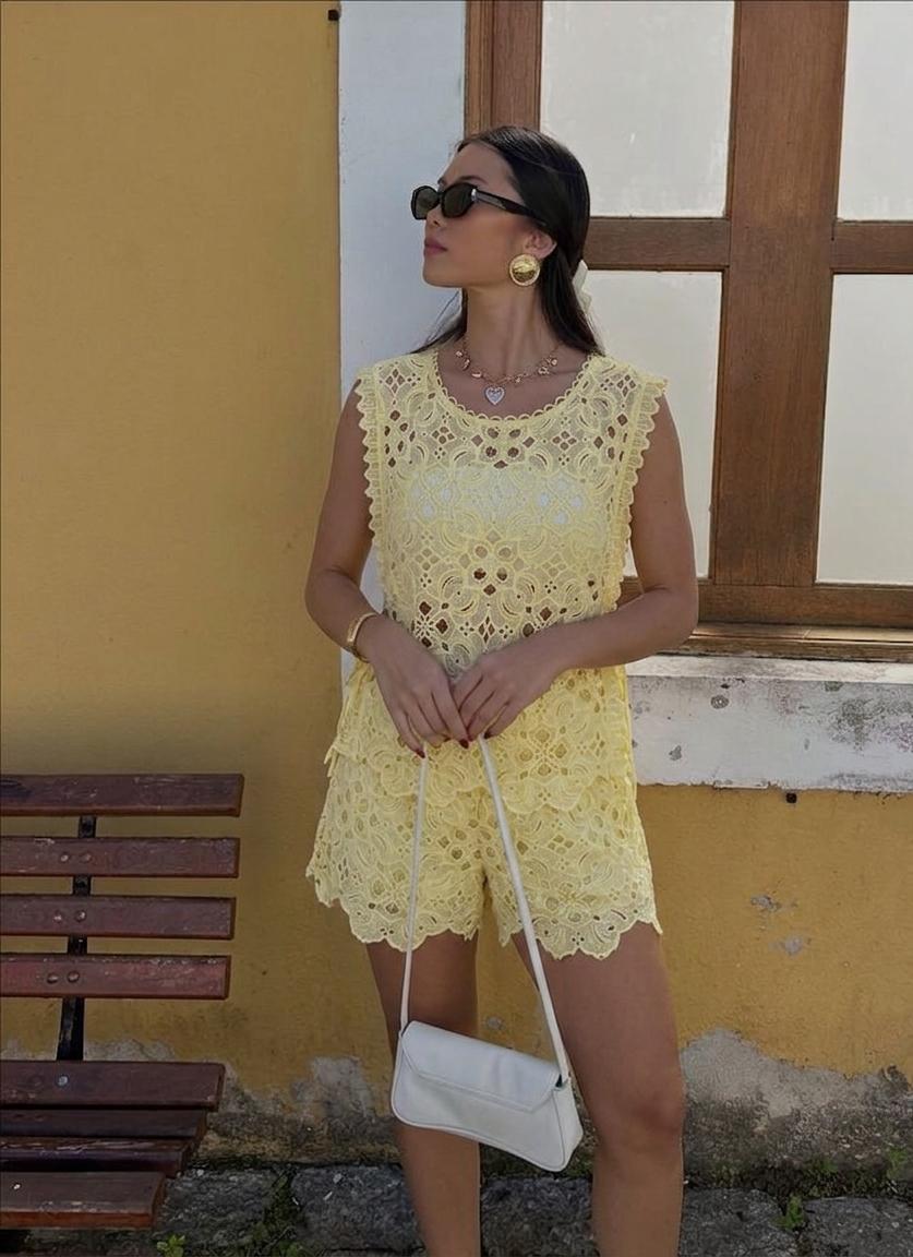 Crochet Tie Up Top With Short FT836
