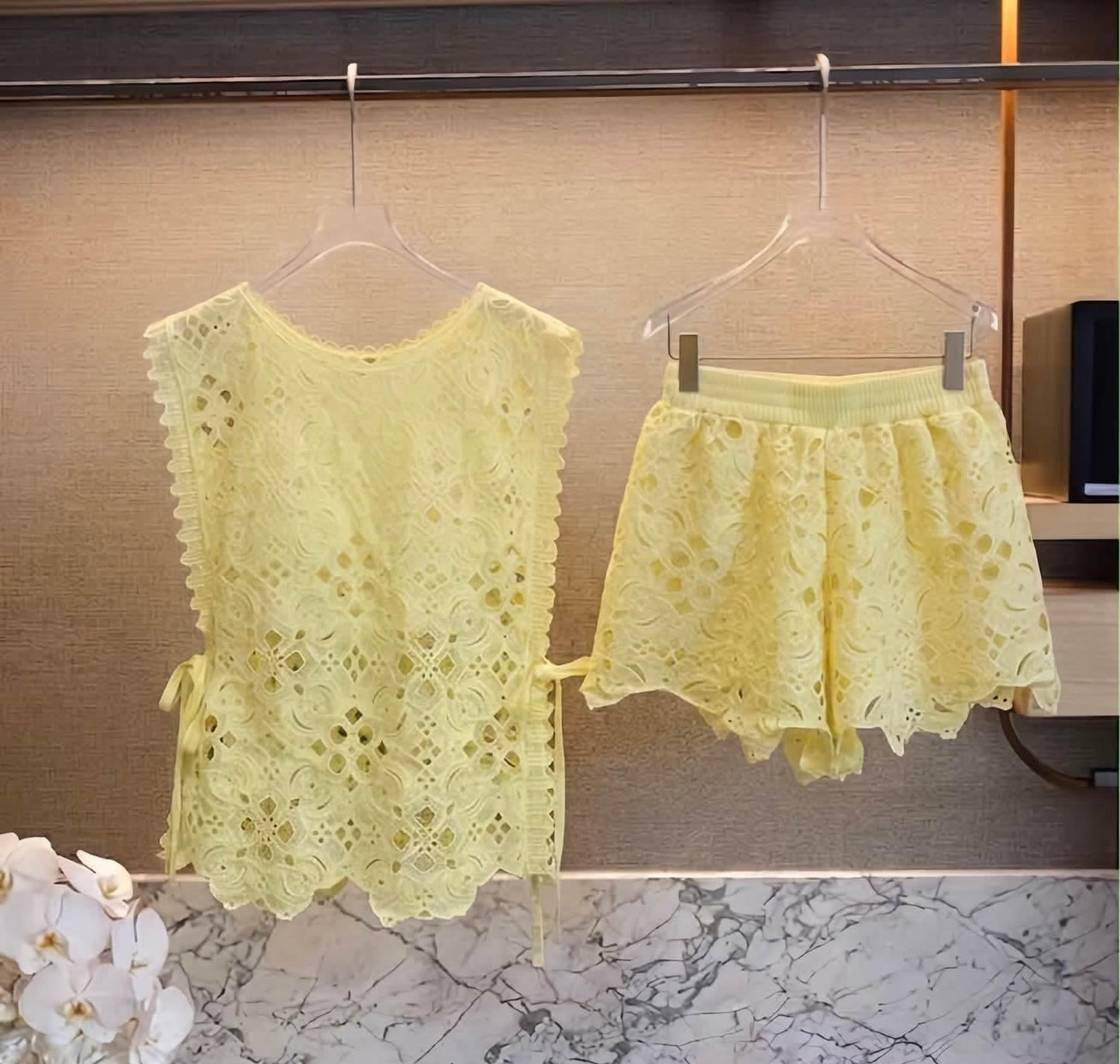 Crochet Tie Up Top With Short FT836