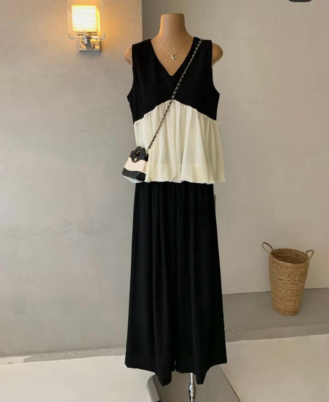 Color Block Ruffled Sleeveless Top And Pant FT839