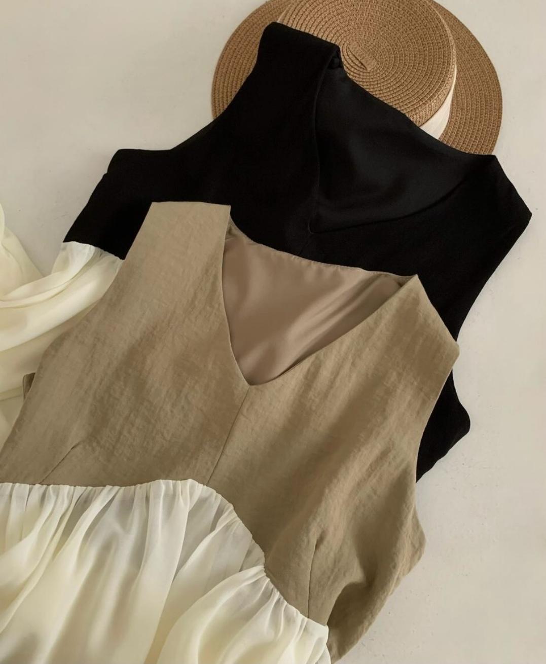 Color Block Ruffled Sleeveless Top And Pant FT839