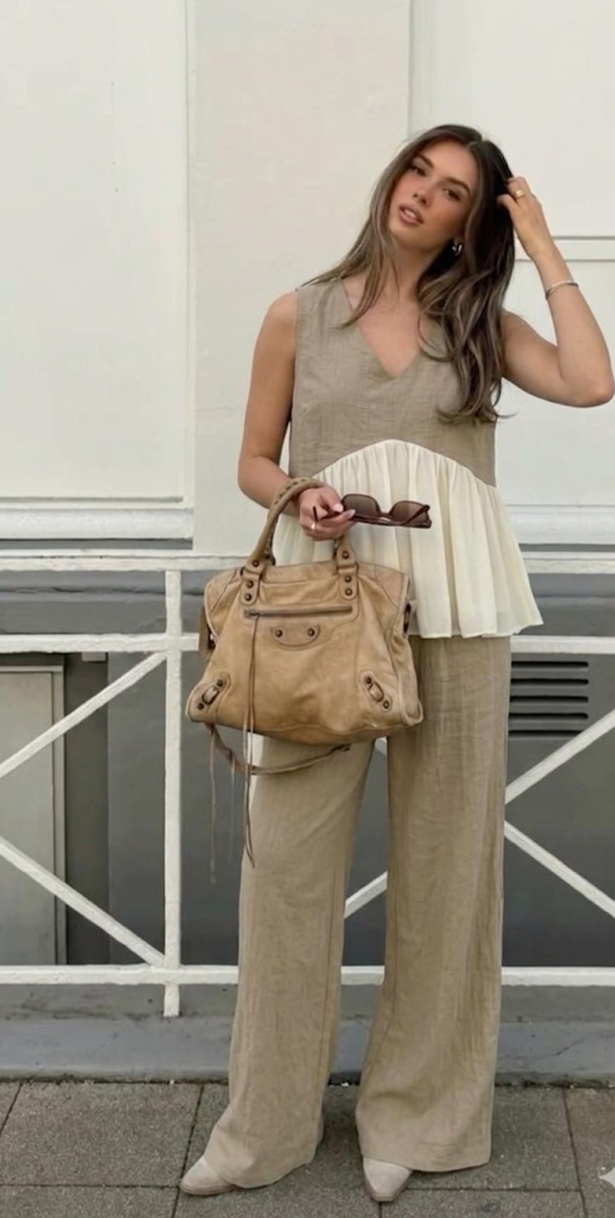 Color Block Ruffled Sleeveless Top And Pant FT839