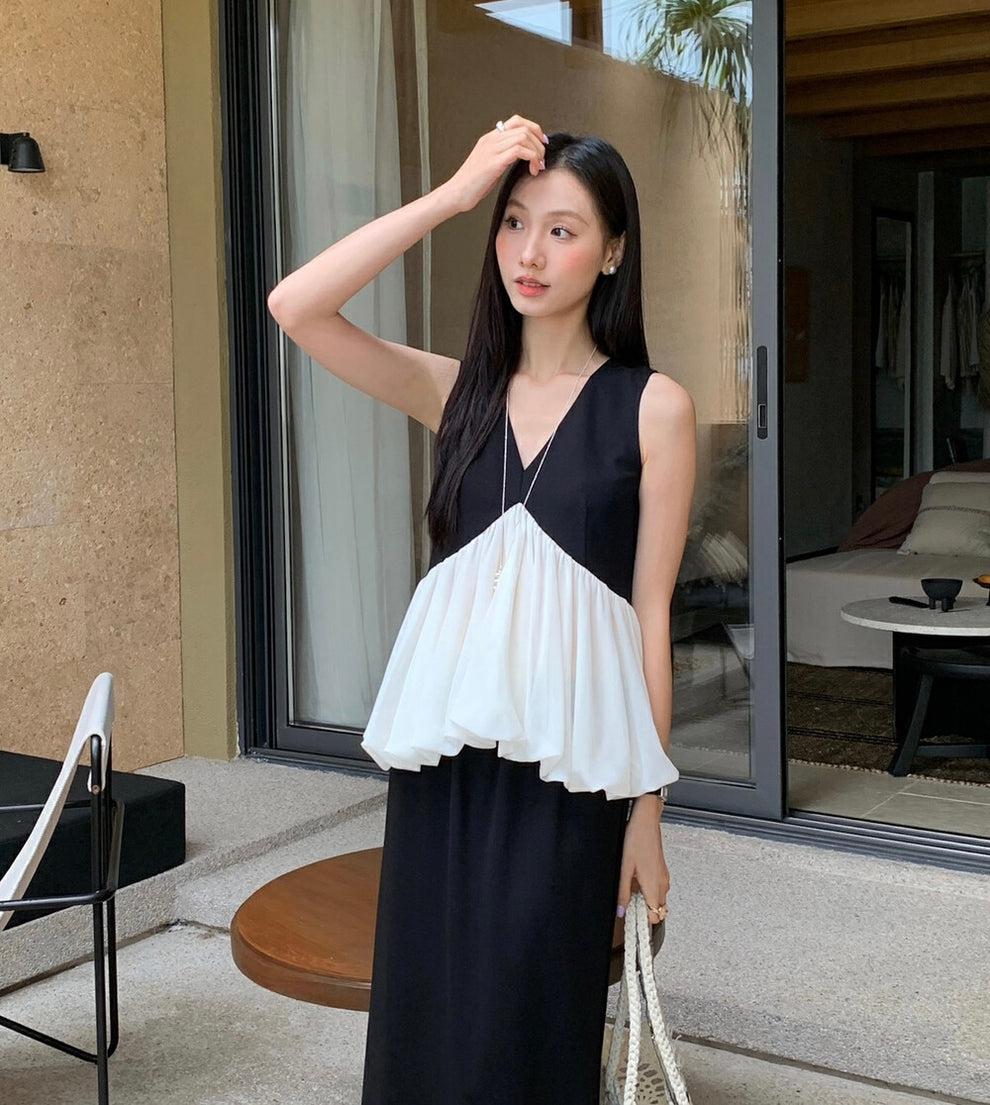 Color Block Ruffled Sleeveless Top And Pant FT839