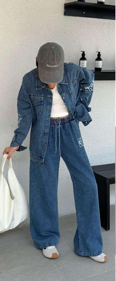 Stunning Embroidery Work Denim Co-Ord Set FT843
