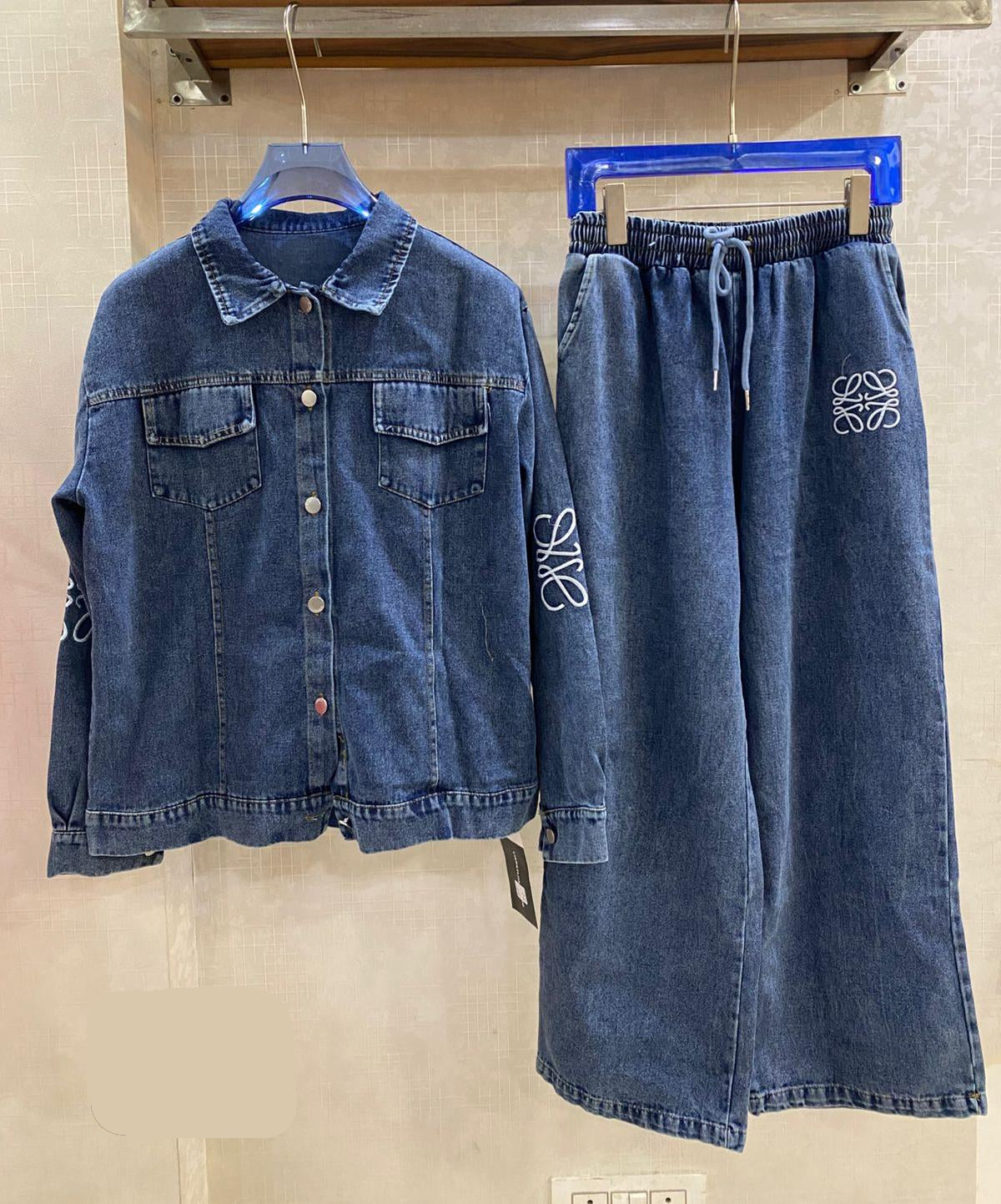 Stunning Embroidery Work Denim Co-Ord Set FT843