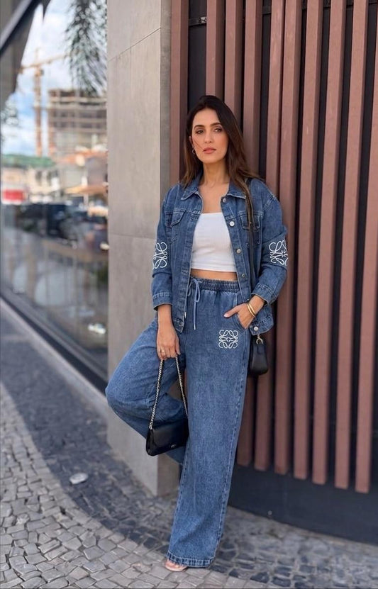 Stunning Embroidery Work Denim Co-Ord Set FT843