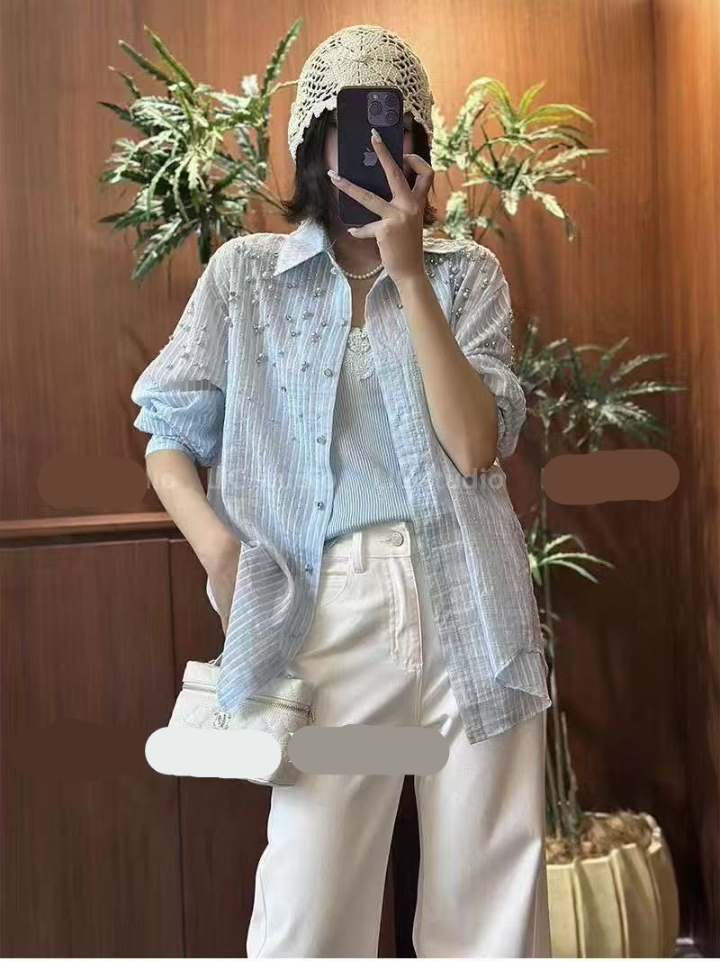 Beautiful Stripped Shirt With Pearl And Rhinestone Work FT844