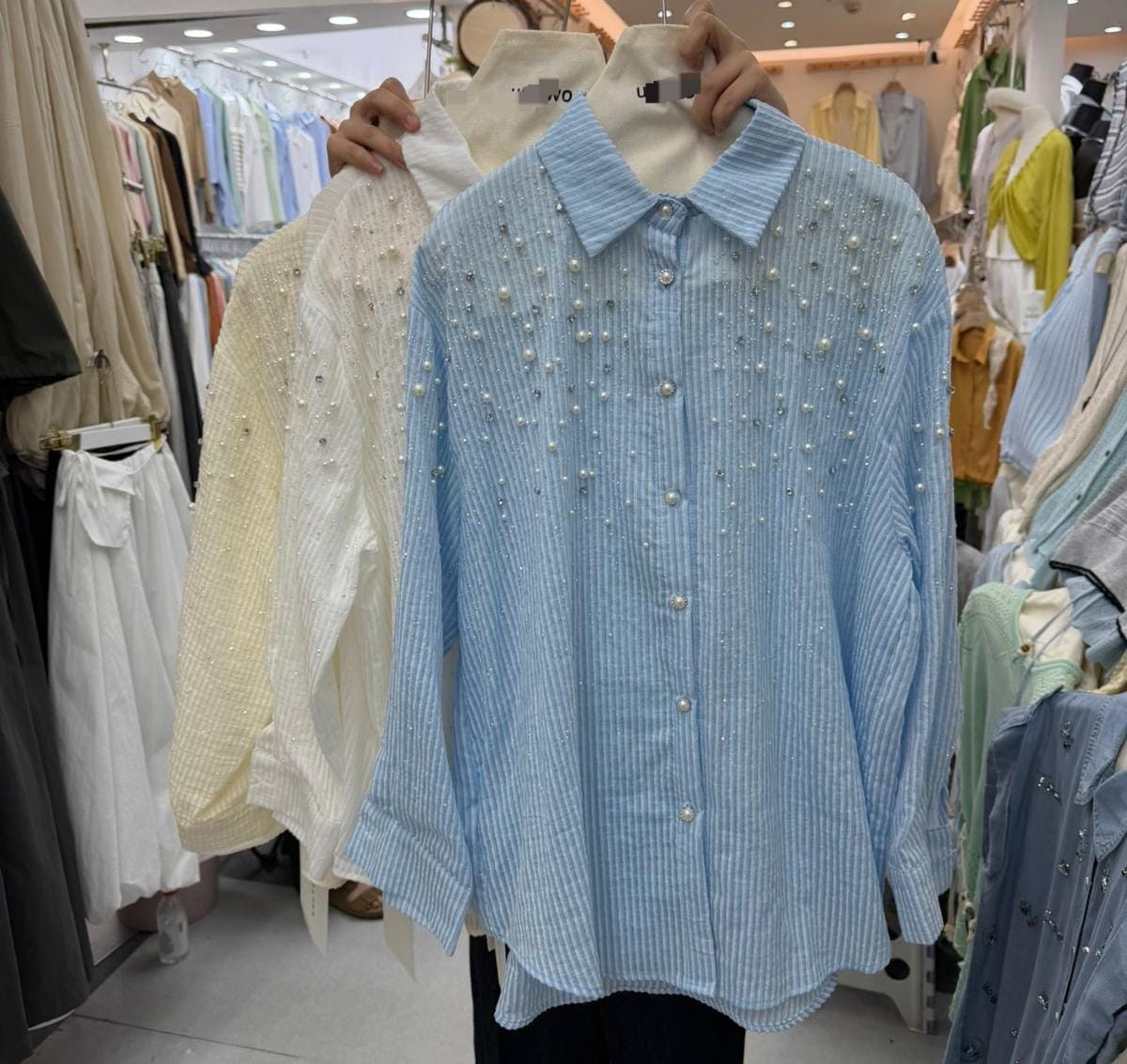Beautiful Stripped Shirt With Pearl And Rhinestone Work FT844