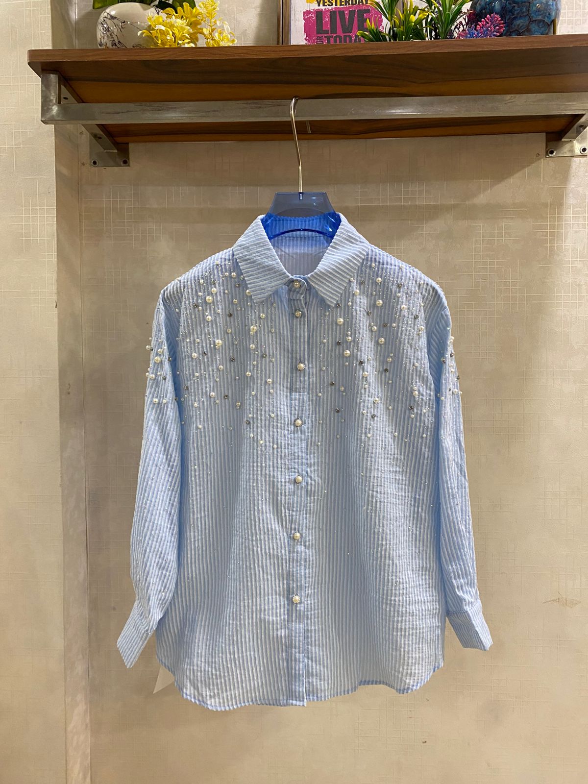 Beautiful Stripped Shirt With Pearl And Rhinestone Work FT844