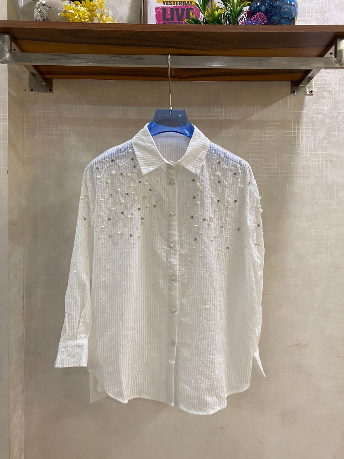 Beautiful Stripped Shirt With Pearl And Rhinestone Work FT844