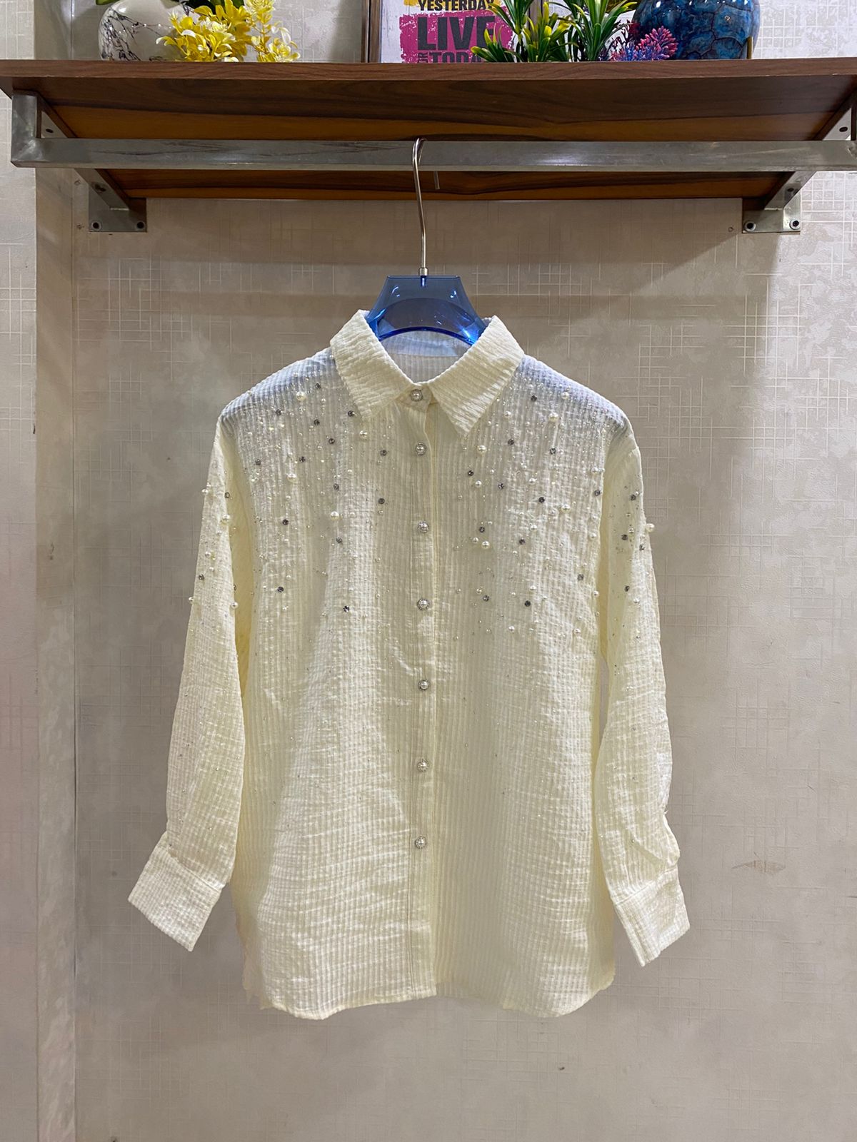 Beautiful Stripped Shirt With Pearl And Rhinestone Work FT844