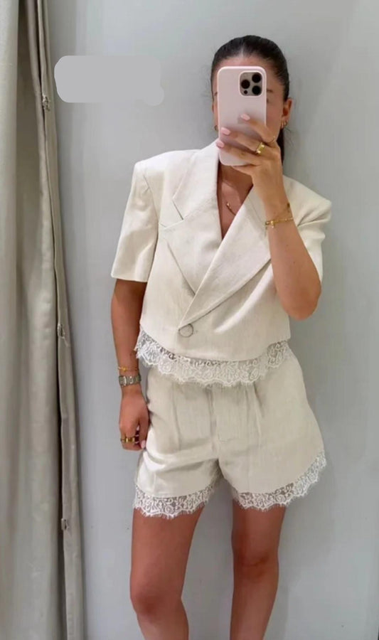 Stunning Linen Blend Blazer With Short FT842