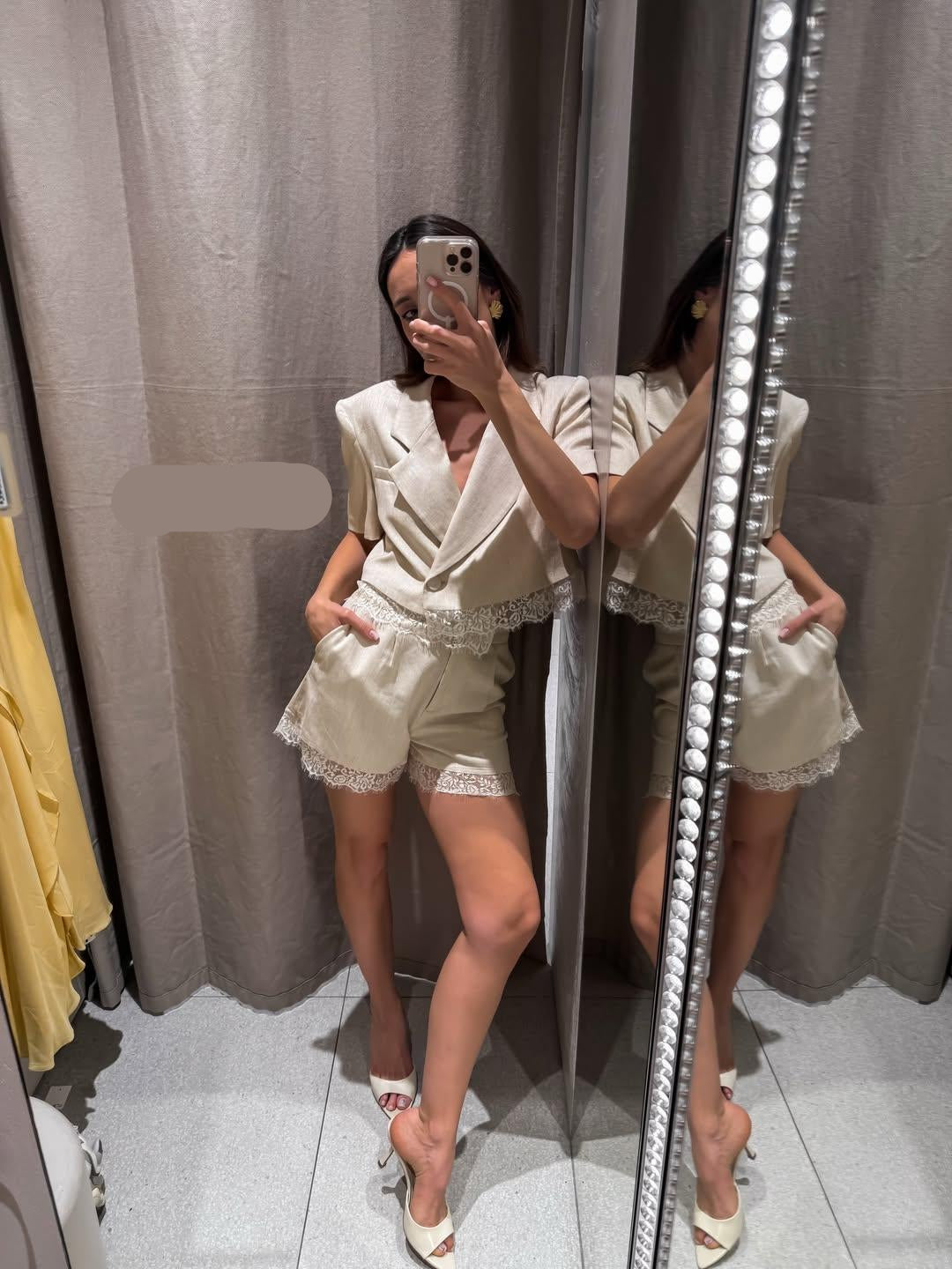 Stunning Linen Blend Blazer With Short FT842