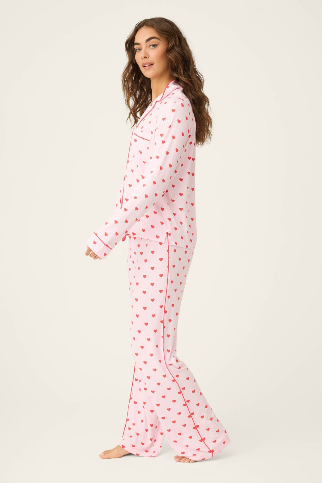 Pink Heart-Print Night Suit With Eye Mask FT891