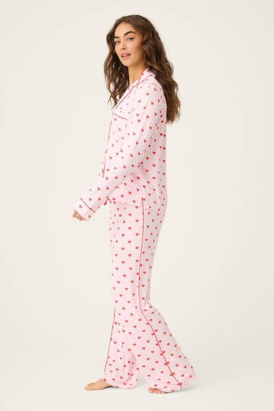 Pink Heart-Print Night Suit With Eye Mask FT891