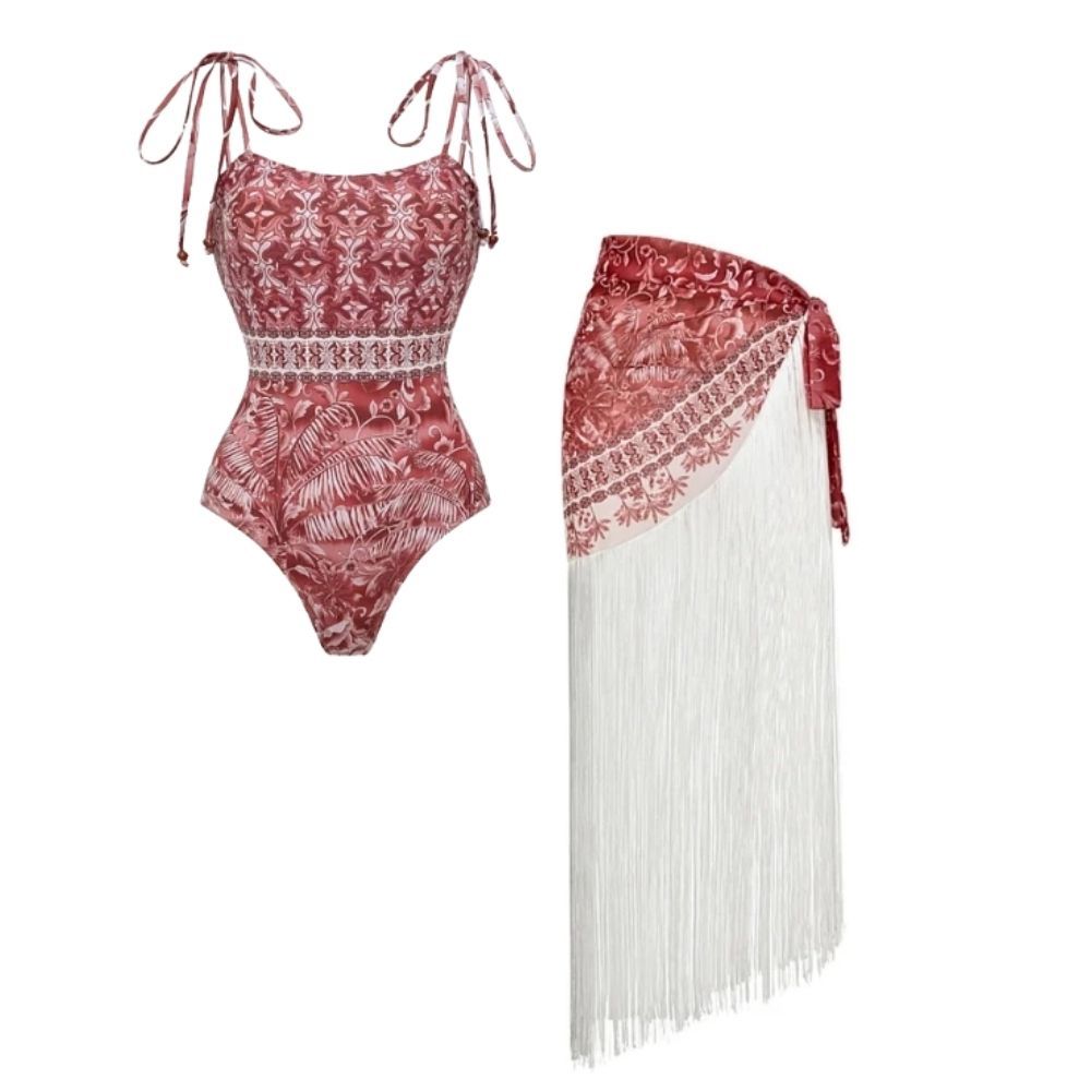 Tie-Up Swim Suit With Skirt FT901