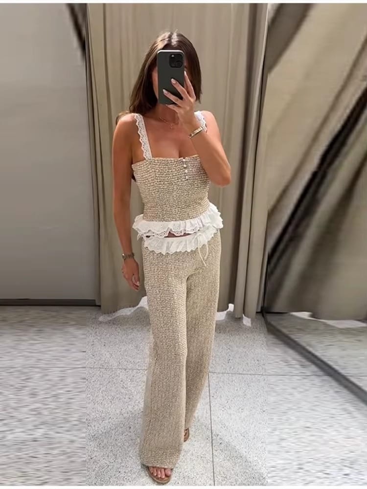 Textured Summer Lace Detailed Co-Ord Set FT900