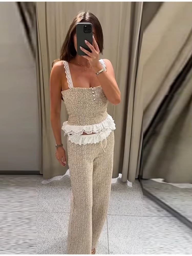 Textured Summer Lace Detailed Co-Ord Set FT900