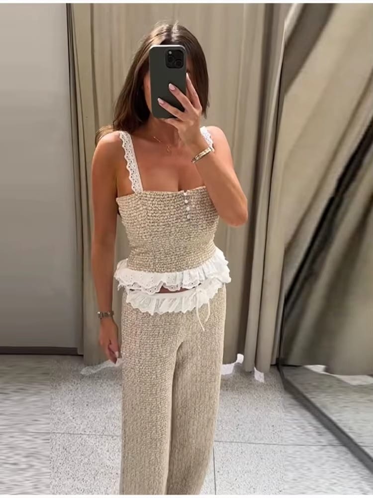 Textured Summer Lace Detailed Co-Ord Set FT900